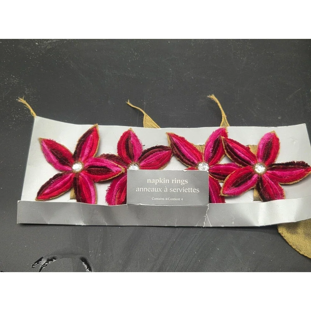 Pier 1 Velvet Sequin Floral Napkin Rings Set Of 4